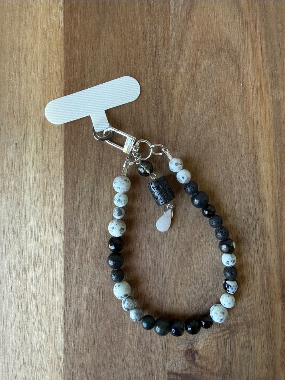 ⭐️ 111. Handmade real Stone -volcanic SLV- phone strap bracelet clip on